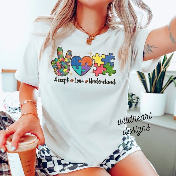 Tops - Accept Love Understand T-shirt, Autism Awareness T-shirt, Autism Shirt